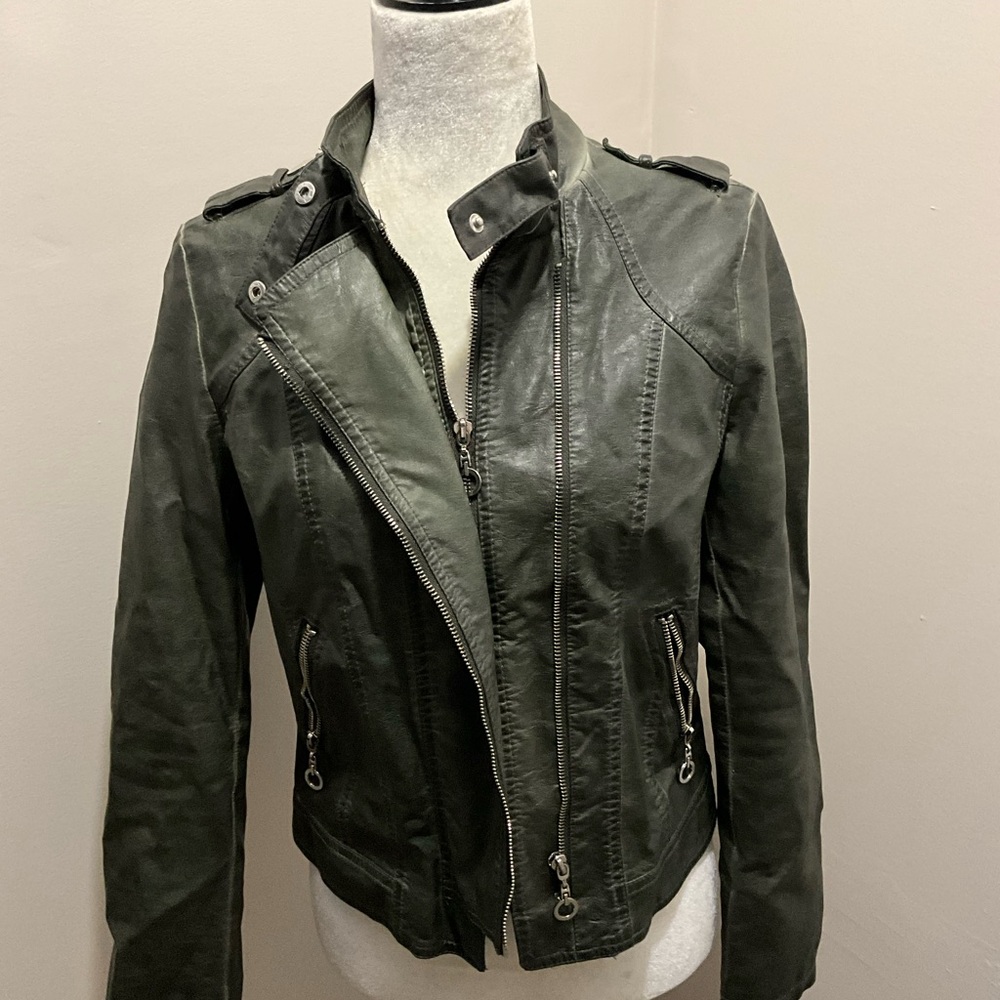 Olive green faux leather jacket